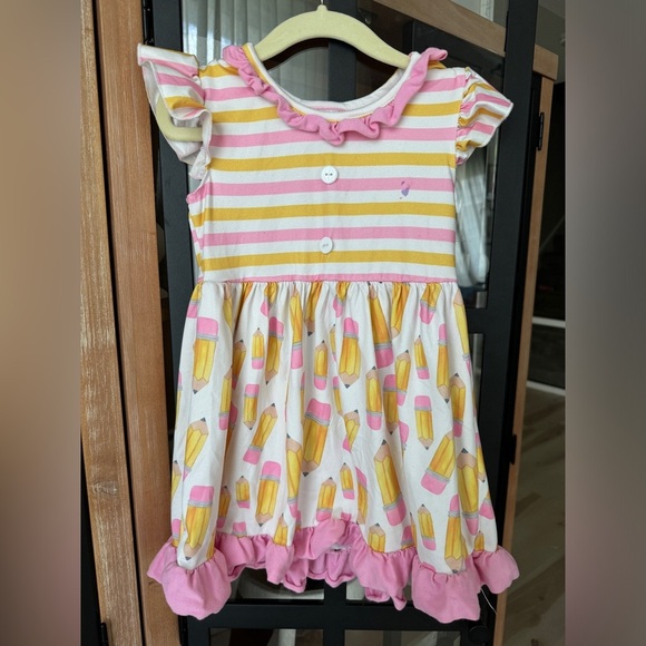 Back to school pencil dress toddler girl ruffles stripes play craft swing - Picture 6 of 6